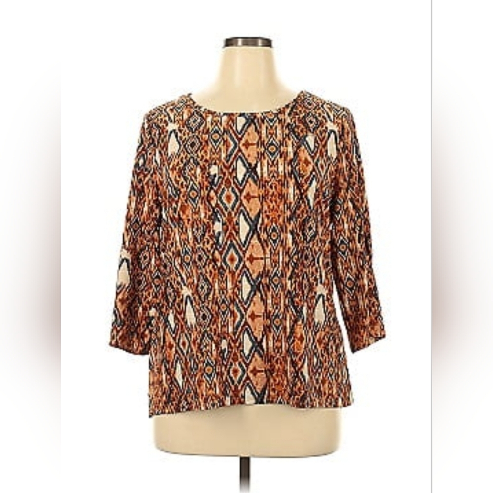 Emily Daniels Top Womens Size Largel Long 3/4 Sleeve Blouse  Multicolor stretch